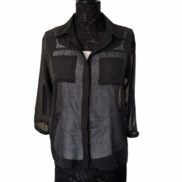 Monteau Sheer Black & White Polka Dot Top Size M - Picture 1 of 12